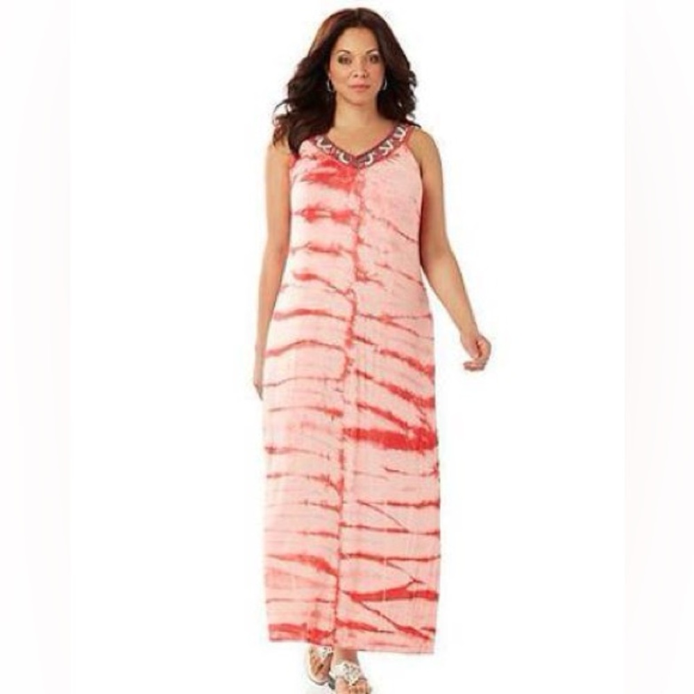 Catherines Coral Beaded Neckline sleeveless dress